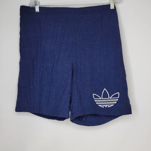 Vintage 90s Adidas Lined Men's Nylon Shorts Large Navy Trefoil Soccer Running - Picture 1 of 7
